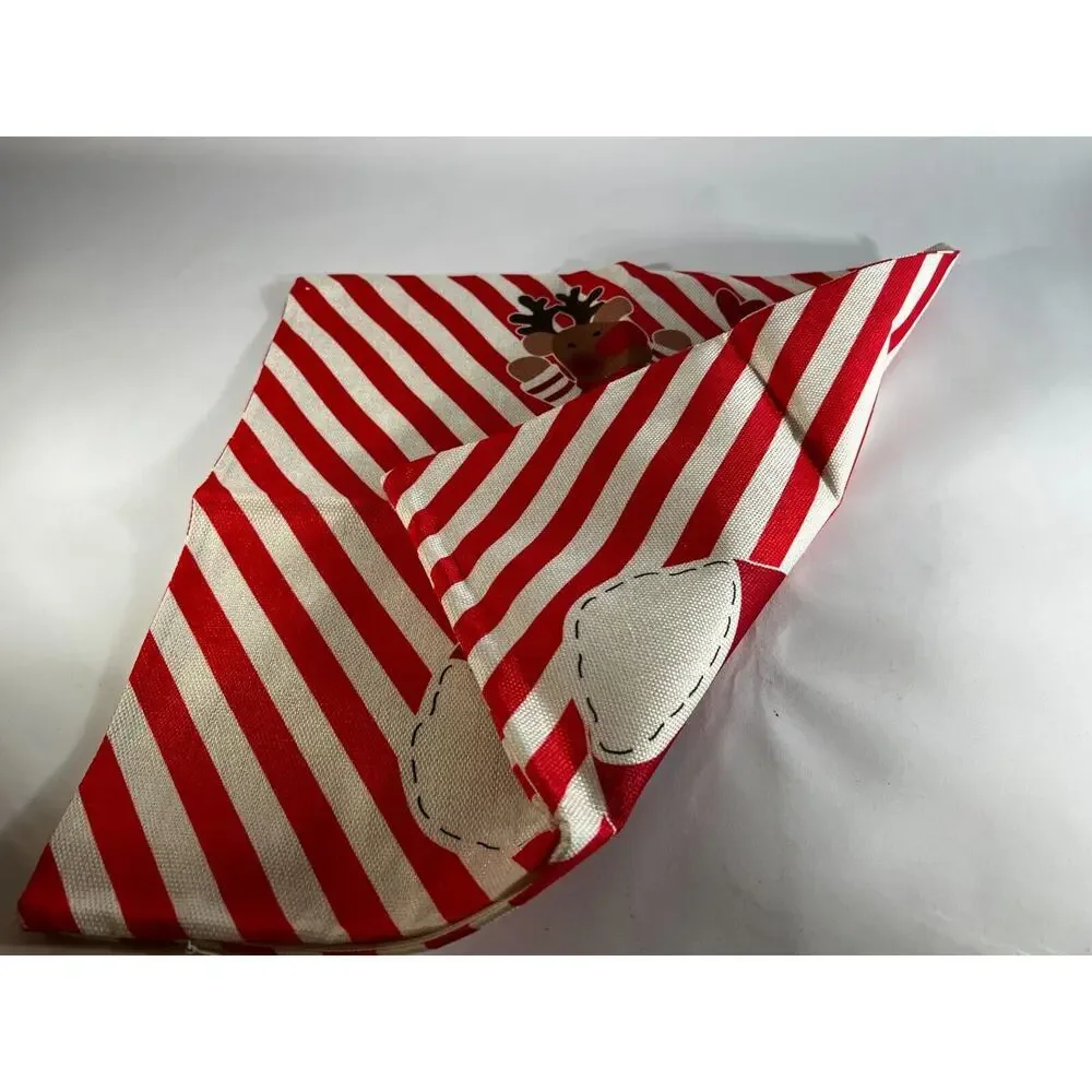 Christmas Pillow Cover Zipper Canvas Fabric Holiday Square Stocking Moose New